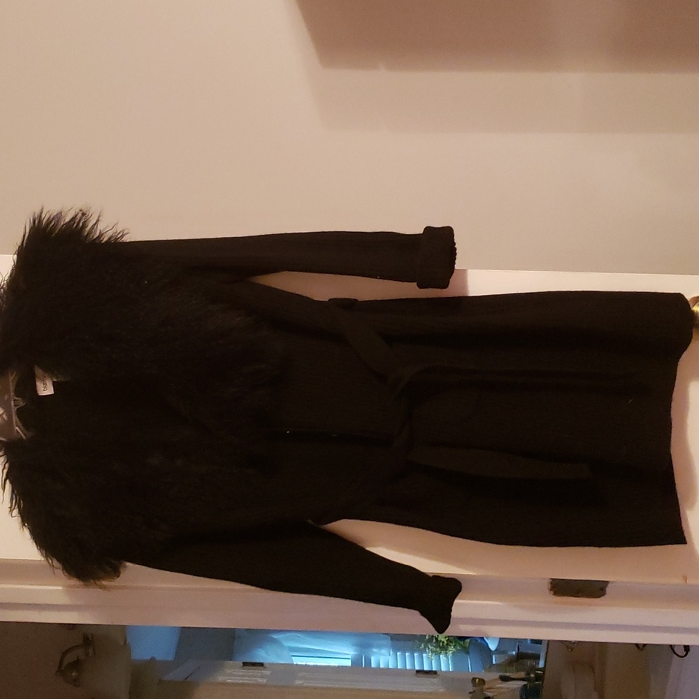 Fur trimmed long sweater